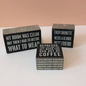 3 Wooden Box Signs “Brunette, Clean Room &…